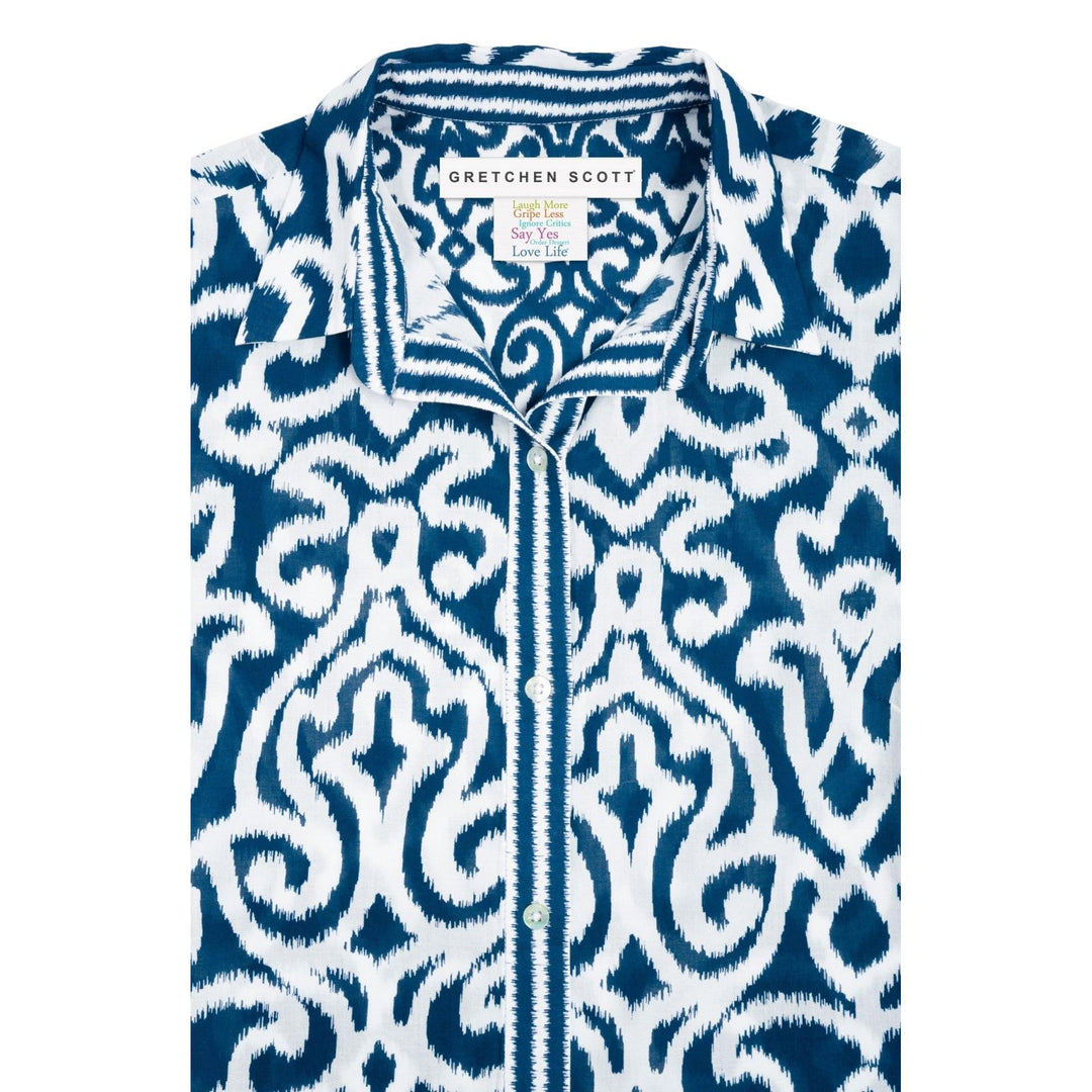 Gretchen Scott Boyfriend Arabesque Cotton Shirt-Women's Clothing-Navy-S-Kevin's Fine Outdoor Gear & Apparel