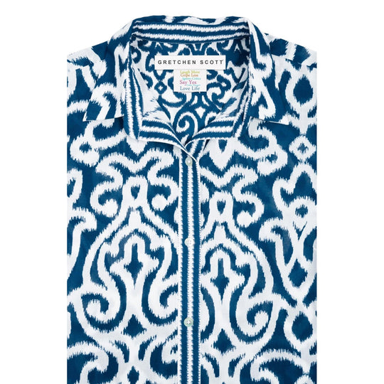 Gretchen Scott Boyfriend Arabesque Cotton Shirt-Women's Clothing-Navy-S-Kevin's Fine Outdoor Gear & Apparel