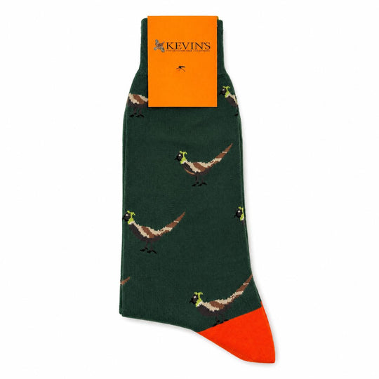 Kevin's Finest Men's Upland Themed Socks-Men's Footwear-Green/Pheasant-Kevin's Fine Outdoor Gear & Apparel