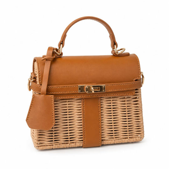 Celine Wicker Handbag-Women's Accessories-Camel-Kevin's Fine Outdoor Gear & Apparel