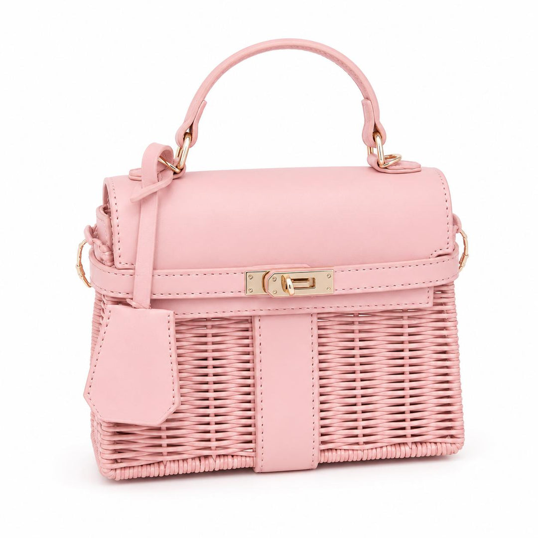 Celine Wicker Handbag-Women's Accessories-Light Pink-Kevin's Fine Outdoor Gear & Apparel