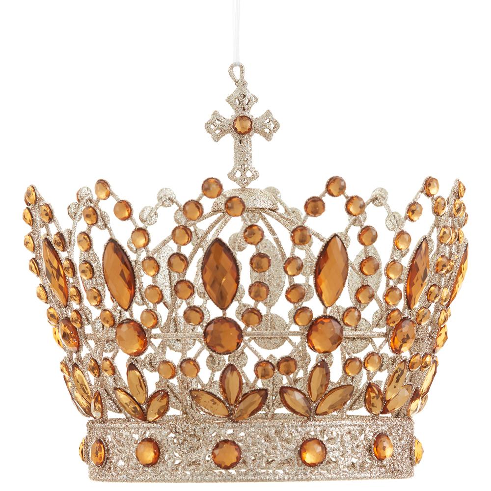 7" Glittered Rhinestone Crown Ornament Amber Gold-Home/Giftware-Kevin's Fine Outdoor Gear & Apparel
