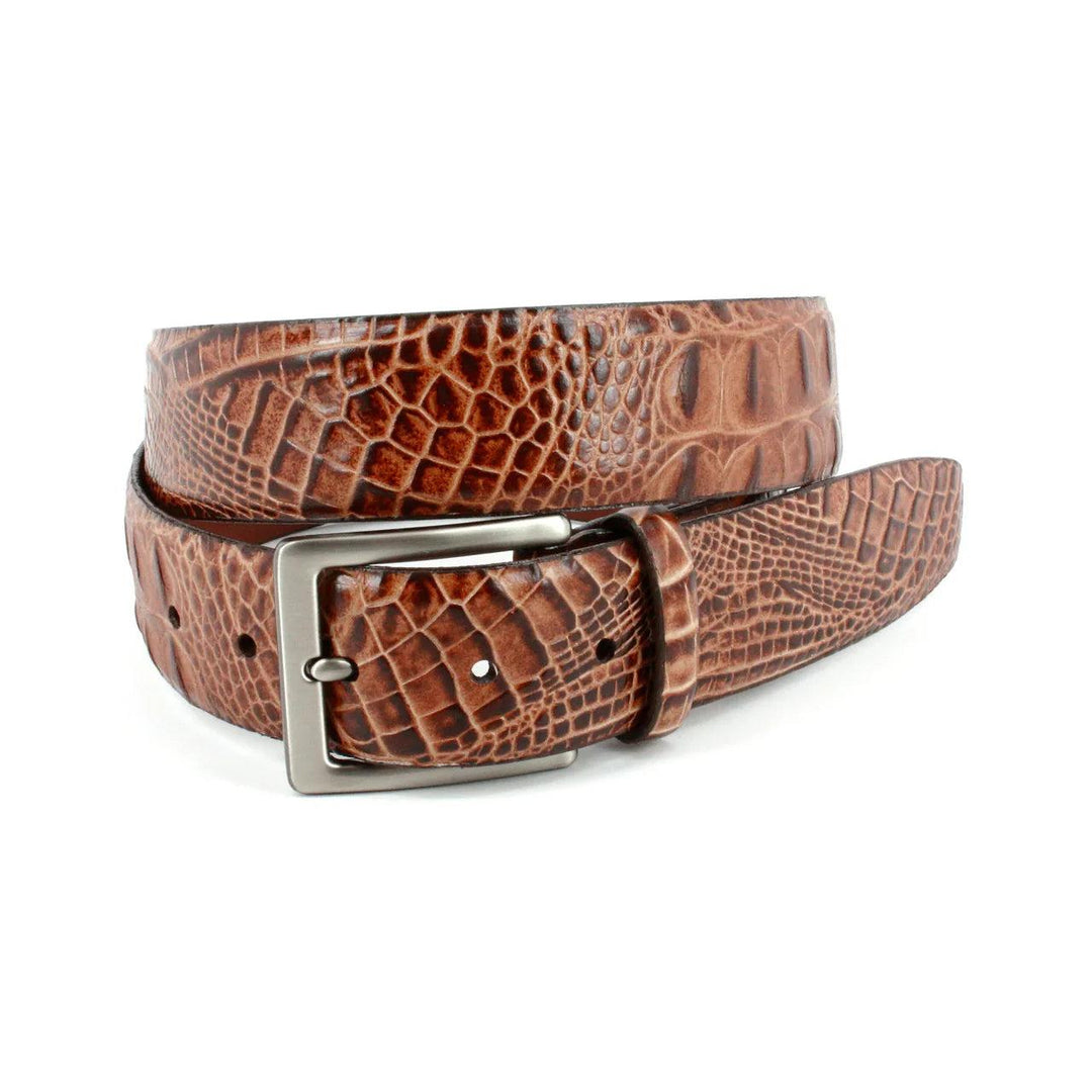 Hornback Crocodile Embossed Calfskin Belt-Men's Accessories-Cognac-32-Kevin's Fine Outdoor Gear & Apparel