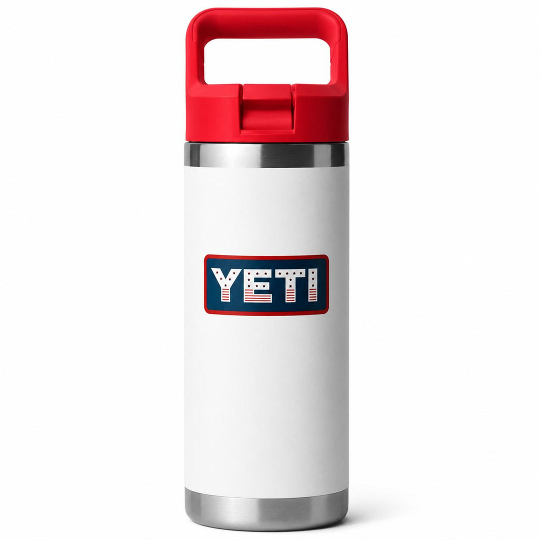YETI 18 oz Rambler Water Bottle with Color-Matched Straw Cap-Hunting/Outdoors-White/Rescue Red Badge-Kevin's Fine Outdoor Gear & Apparel