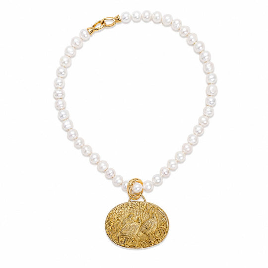 Freshwater Pearl Brass Pendant Necklace-Jewelry-Quail Trio-Kevin's Fine Outdoor Gear & Apparel