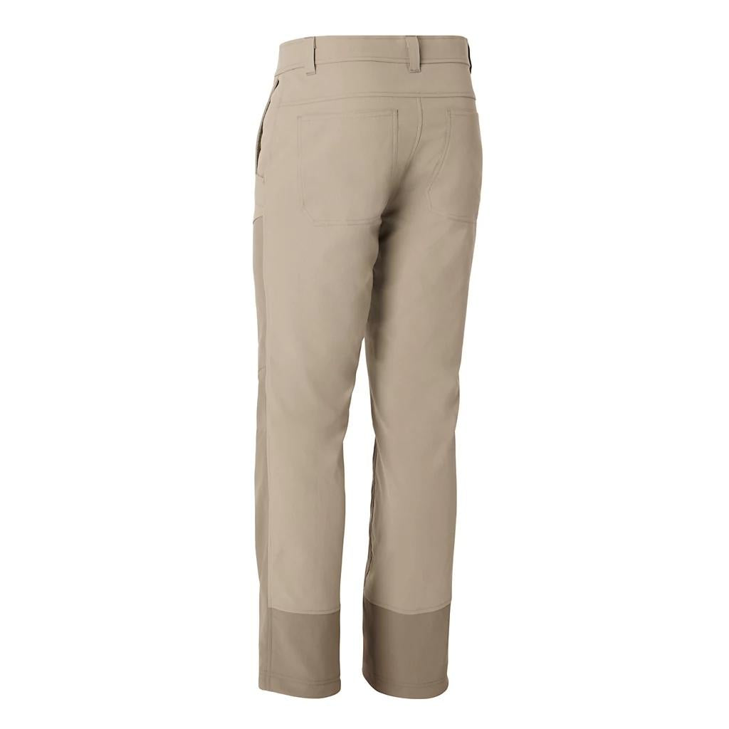 Back view of tan Orvis PRO LT hunting pants featuring durable reinforced cuffs and articulated design.