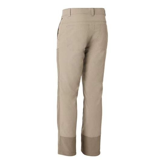 Back view of tan Orvis PRO LT hunting pants featuring durable reinforced cuffs and articulated design.