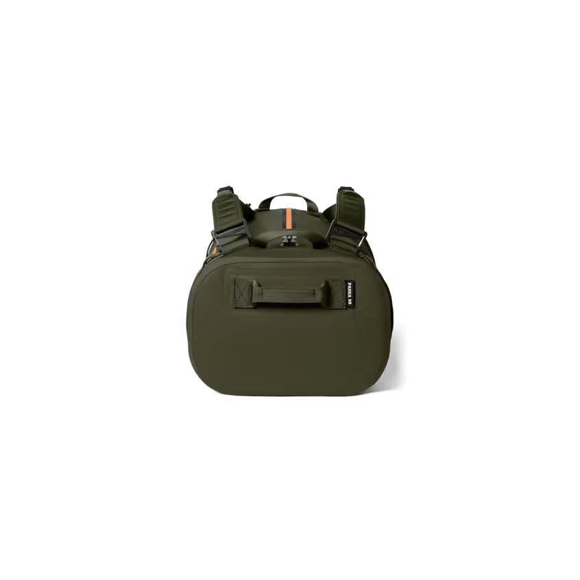 Olive green YETI Panga 50L submersible duffel bag with durable ThickSkin shell, reinforced side handle, and lash points.