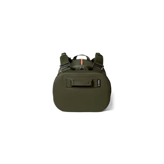 Olive green YETI Panga 50L submersible duffel bag with durable ThickSkin shell, reinforced side handle, and lash points.