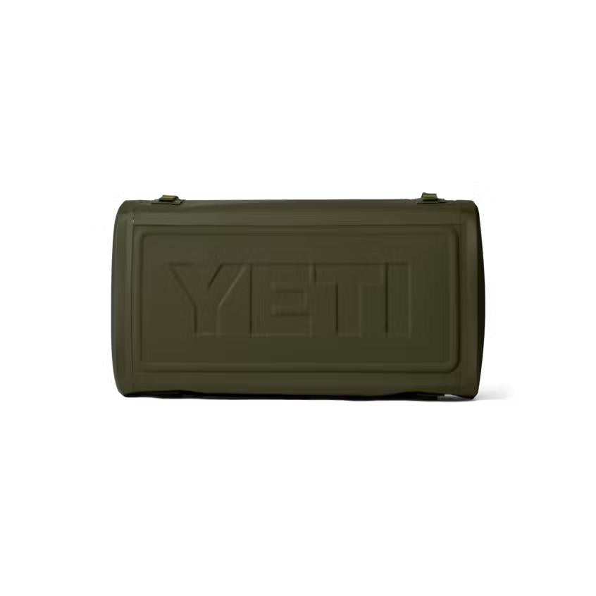 Olive green YETI Panga 50L submersible waterproof duffel bag with a durable ThickSkin shell and embossed logo.