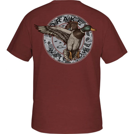 Drake Waterfowl Circle Mallard T-Shirt-Barn Red Dark Heather-S-Kevin's Fine Outdoor Gear & Apparel