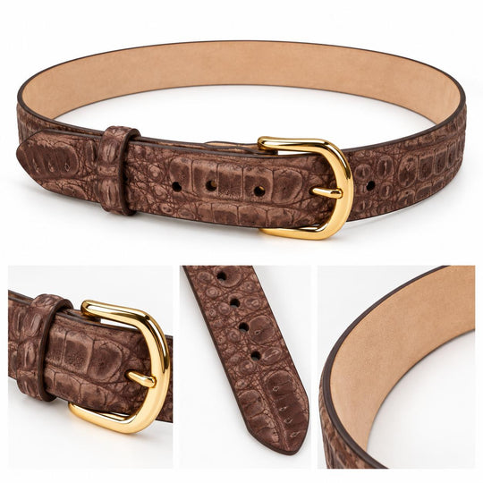 Women's Nubuck Crocodile Belt with Gold Buckle