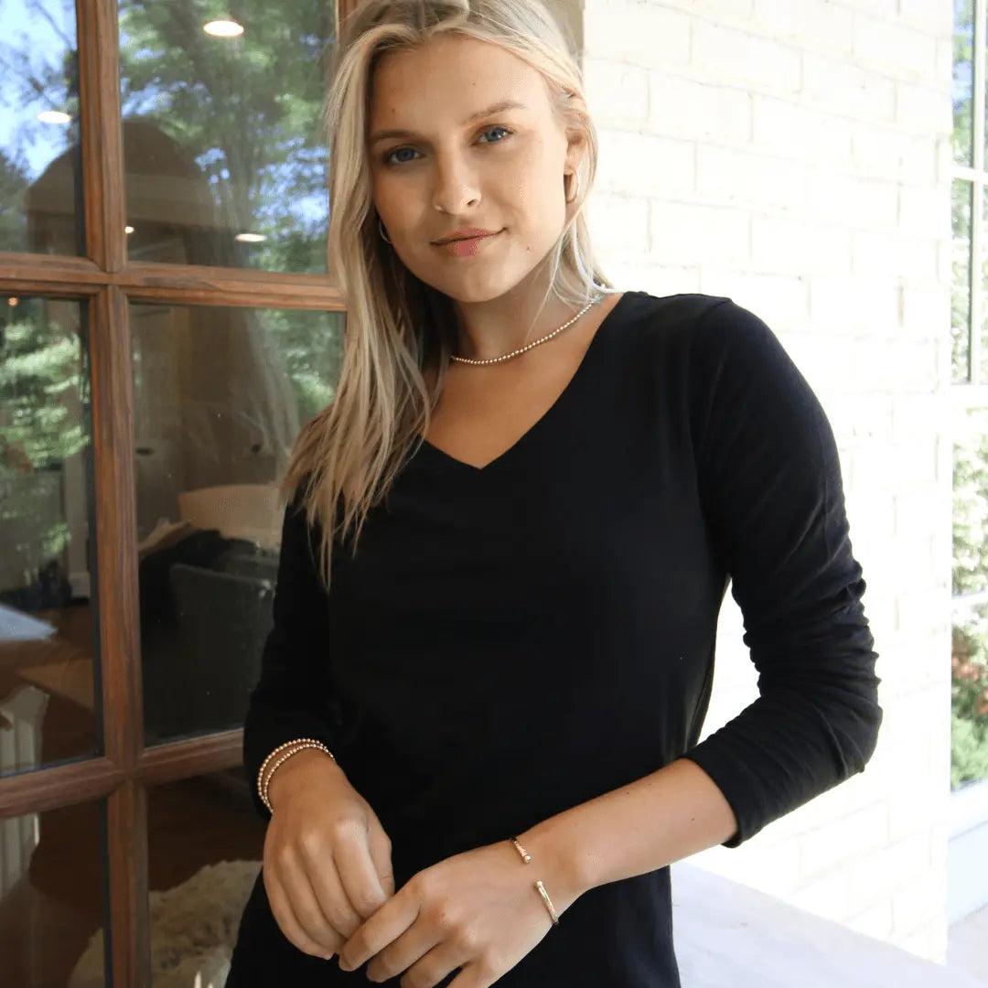 Erin Gray Women's Long Sleeve Jeans V Neck-Women's Clothing-Black-XS-Kevin's Fine Outdoor Gear & Apparel
