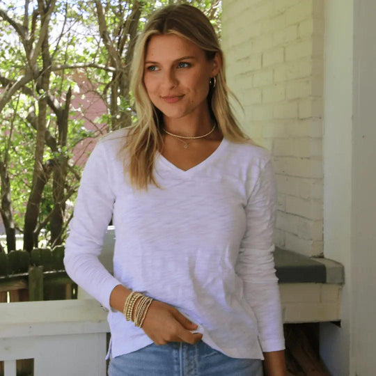 Erin Gray Women's Long Sleeve Jeans V Neck-Women's Clothing-White-XS-Kevin's Fine Outdoor Gear & Apparel