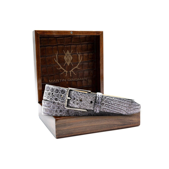 Martin Dingman HAND PAINTED CAIMAN CROCODILE LEATHER BELT-Slate-30-Kevin's Fine Outdoor Gear & Apparel