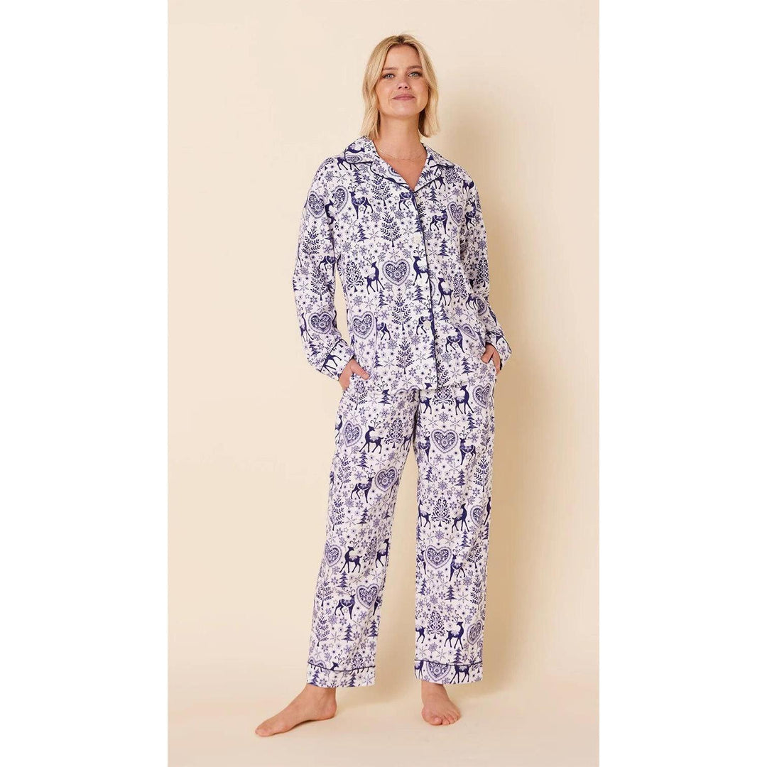 The Cat's Holly Jolly Flannel Long Sleeve Pajama Set-Women's Clothing-Blue-XS-Kevin's Fine Outdoor Gear & Apparel