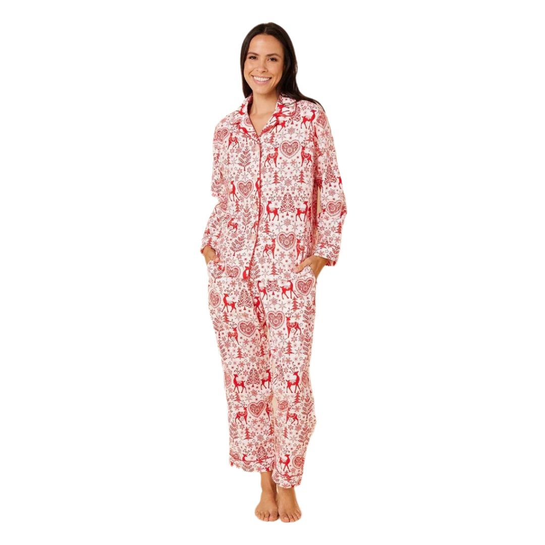 The Cat's Holly Jolly Flannel Long Sleeve Pajama Set-Women's Clothing-Red-XS-Kevin's Fine Outdoor Gear & Apparel