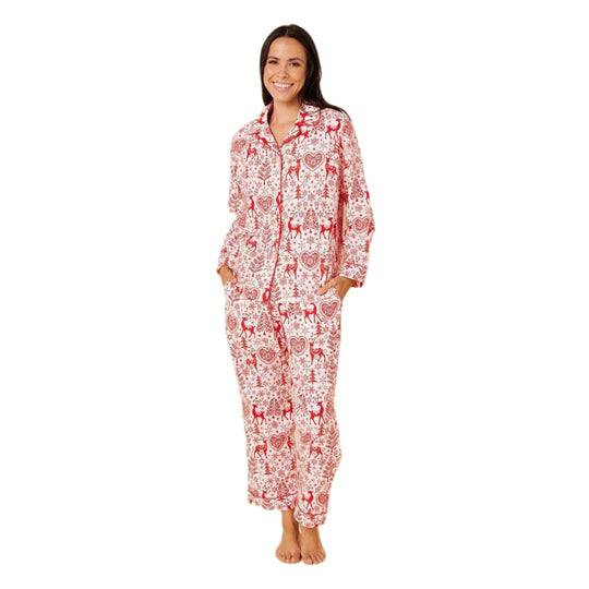 The Cat's Holly Jolly Flannel Long Sleeve Pajama Set-Women's Clothing-Red-XS-Kevin's Fine Outdoor Gear & Apparel