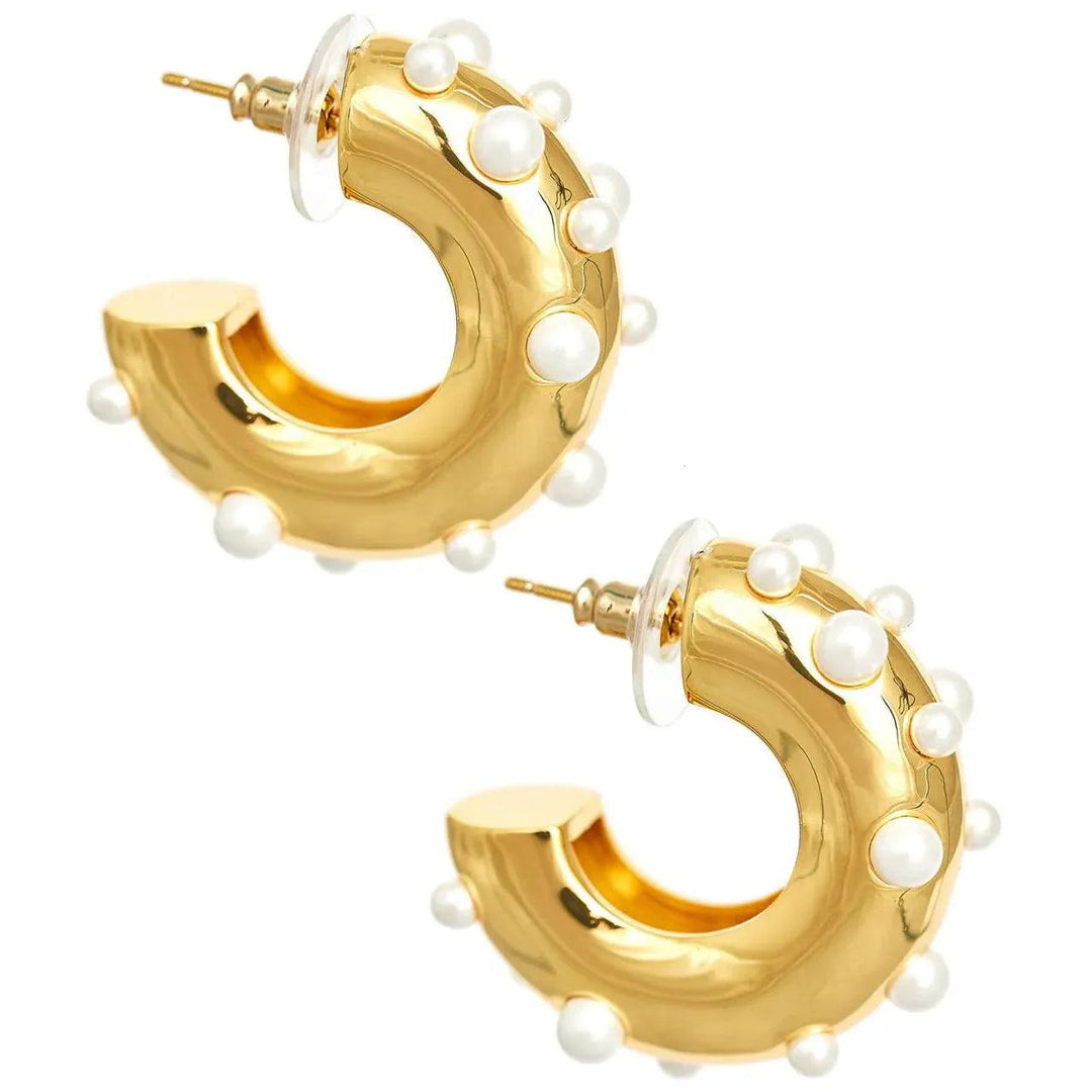 The Fitzgerald Pearl & Gold Hoops - Meeghan Mullin x Lisi Lerch-Women's Accessories-Kevin's Fine Outdoor Gear & Apparel