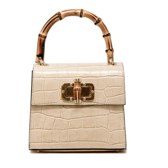 Kevin's Ladies Mini Leather Bag w/ Bamboo Handles-Women's Accessories-Beige-Kevin's Fine Outdoor Gear & Apparel
