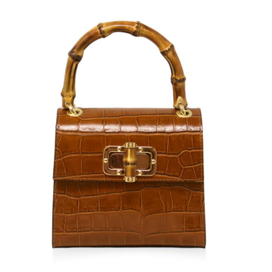 Kevin's Ladies Mini Leather Bag w/ Bamboo Handles-Women's Accessories-Camel-Kevin's Fine Outdoor Gear & Apparel