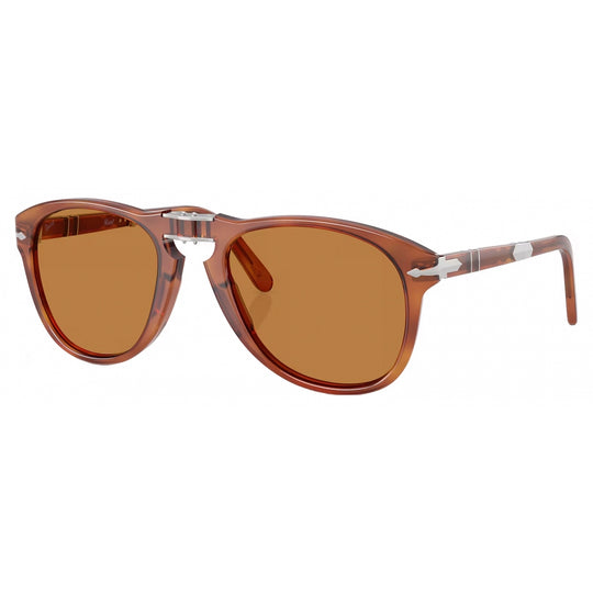 Persol PO00714SM Steve McQueen folding sunglasses with brown acetate frames and polarized lenses.