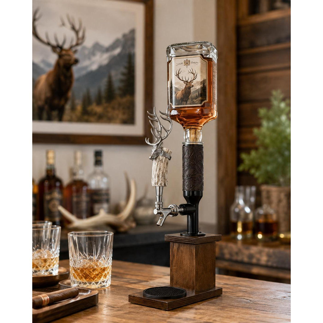 Elk Head Single Whiskey Tower Liquor Dispenser