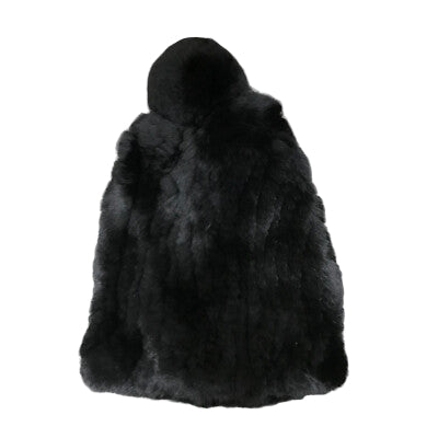 Women's Rabbit Fur Beanie Hat With Pom Pom-Women's Accessories-Black-Kevin's Fine Outdoor Gear & Apparel