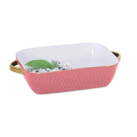 Beatriz Ball Ceramic Small Rectangular Baker with Gold Handles-Home/Giftware-Salmon-Kevin's Fine Outdoor Gear & Apparel