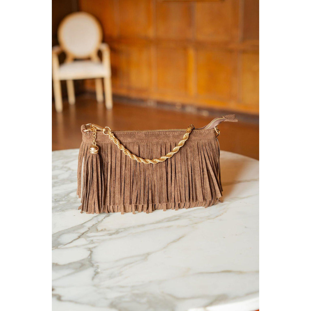 Sloane Fringe Faux Suede Clutch