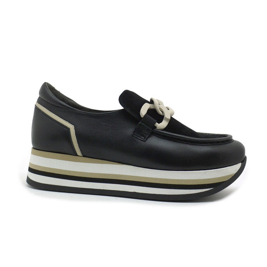 Softwaves Cala Leather Wedge Slip On Shoe-Footwear-Black / Creme-EU 36 | US 6-Kevin's Fine Outdoor Gear & Apparel
