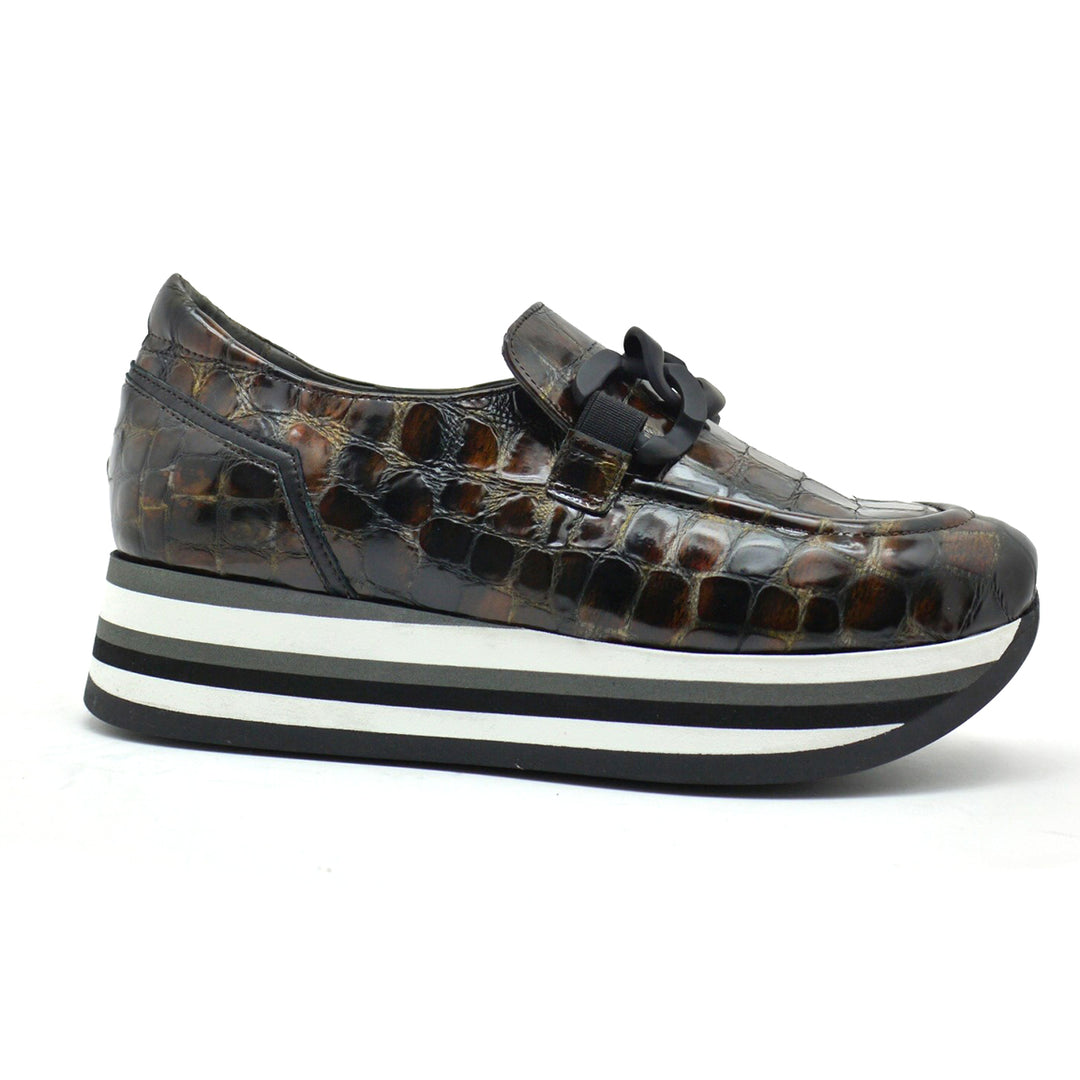 Softwaves Allicia Croc Wedge Slip On Shoe-Footwear-Cognac / Black-EU 36 | US 6-Kevin's Fine Outdoor Gear & Apparel