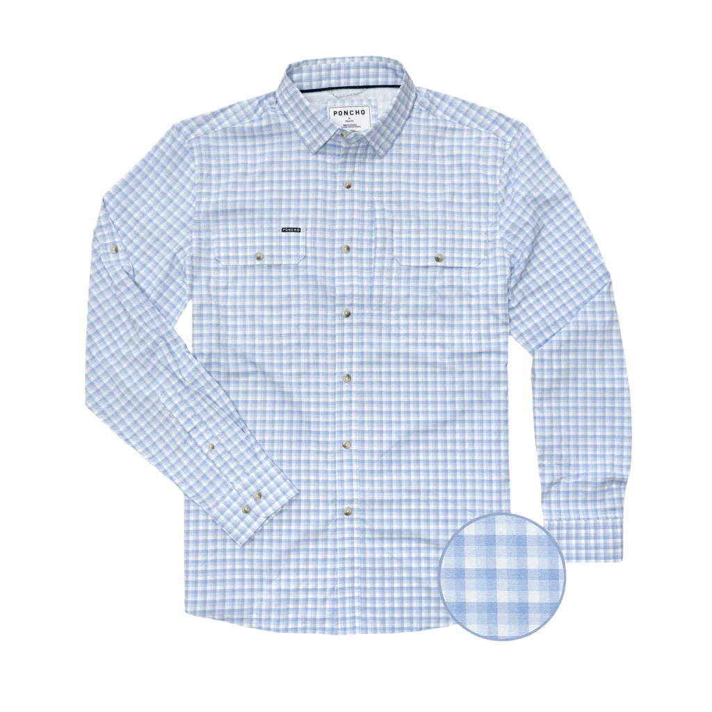 Poncho The Wahoo Original Long Sleeve Fishing Shirt-Men's Clothing-Blue and White Plaid-S-Kevin's Fine Outdoor Gear & Apparel