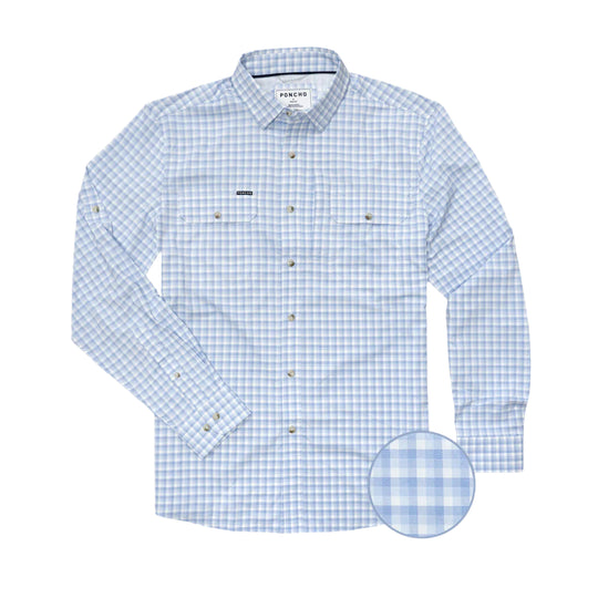 Poncho The Wahoo Original Long Sleeve Fishing Shirt-Men's Clothing-Blue and White Plaid-S-Kevin's Fine Outdoor Gear & Apparel