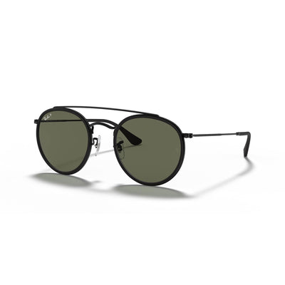 Ray Ban 0RB3647 Round Double Ridge Sunglasses-Sunglasses-POLARIZED GREEN CLASSIC G-15-BLACK-Kevin's Fine Outdoor Gear & Apparel