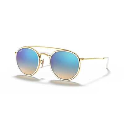 Ray Ban 0RB3647 Round Double Ridge Sunglasses-Sunglasses-Blue Gradient Flash Mirror-Polish Gold-Kevin's Fine Outdoor Gear & Apparel