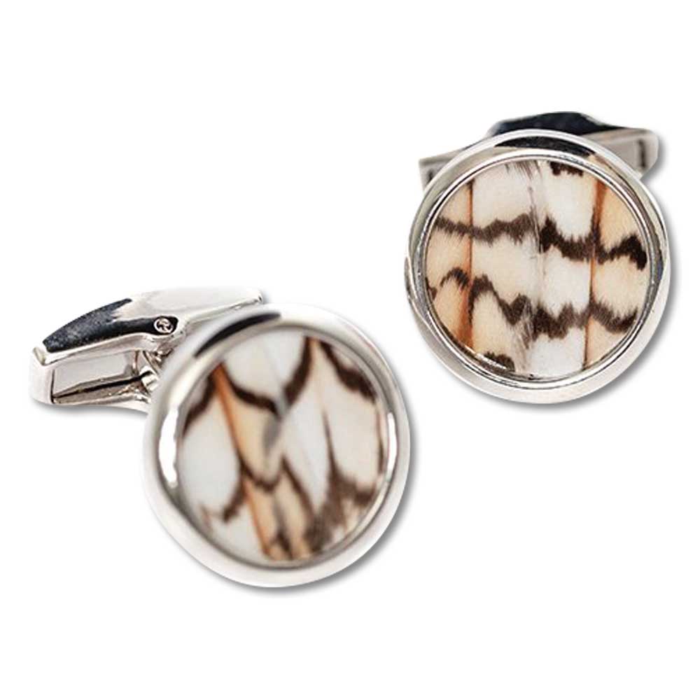 Brackish Brays Quail Feather Silver Cufflinks-Men's Accessories-Kevin's Fine Outdoor Gear & Apparel