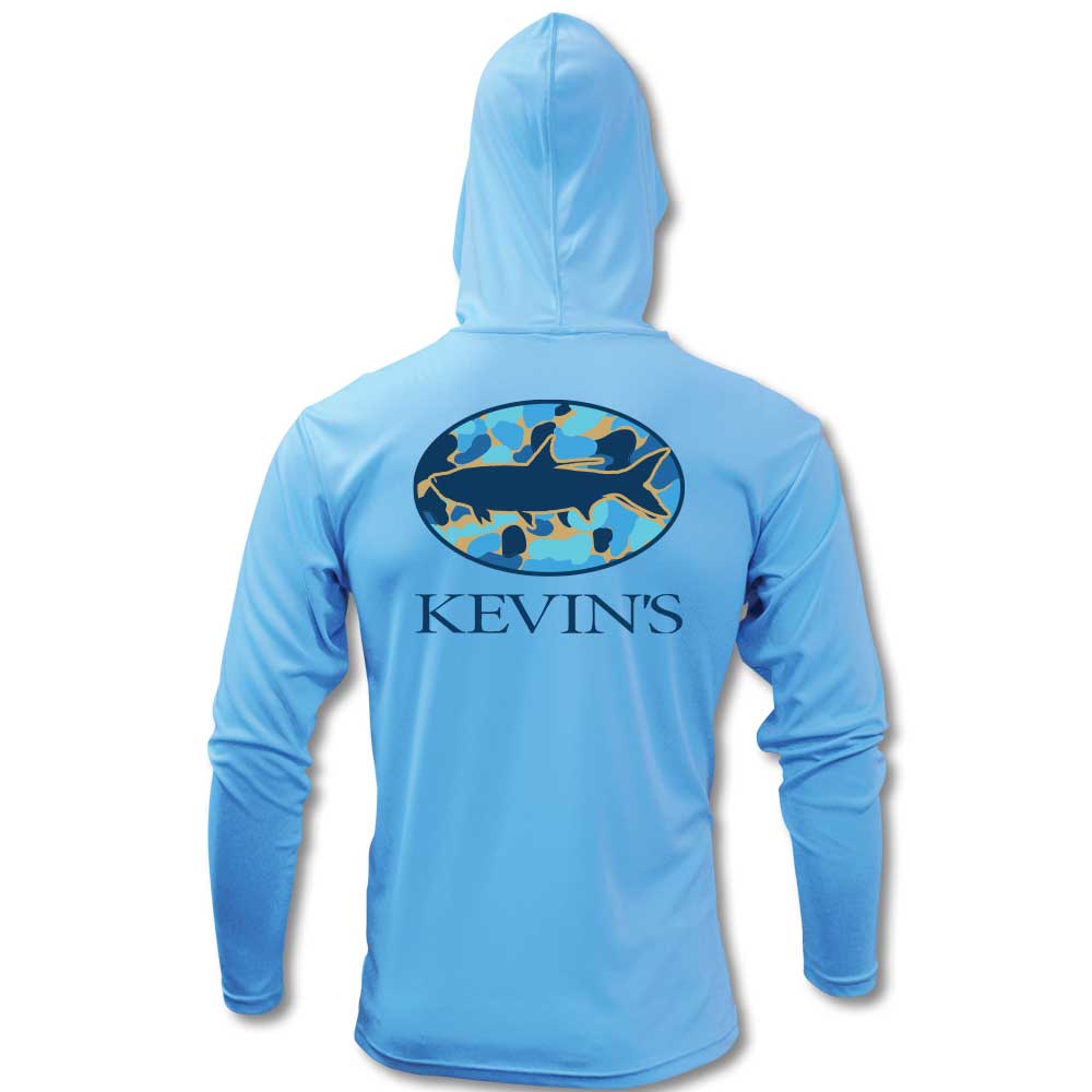 Kevin's Camo Tarpon Xtreme Tek Long Sleeve Hoodie-MENS CLOTHING-Sky Blue-S-Kevin's Fine Outdoor Gear & Apparel