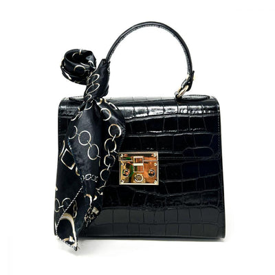 Kevin's Ladies Leather Hand Bag with Silk Scarf-Handbags-Black-Kevin's Fine Outdoor Gear & Apparel