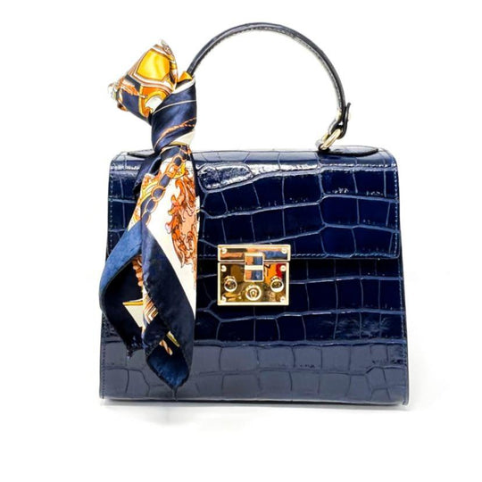 Kevin's Ladies Leather Hand Bag with Silk Scarf-Handbags-Blue-Kevin's Fine Outdoor Gear & Apparel
