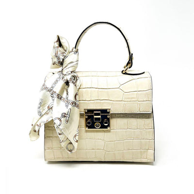 Kevin's Ladies Leather Hand Bag with Silk Scarf-Handbags-Cream-Kevin's Fine Outdoor Gear & Apparel