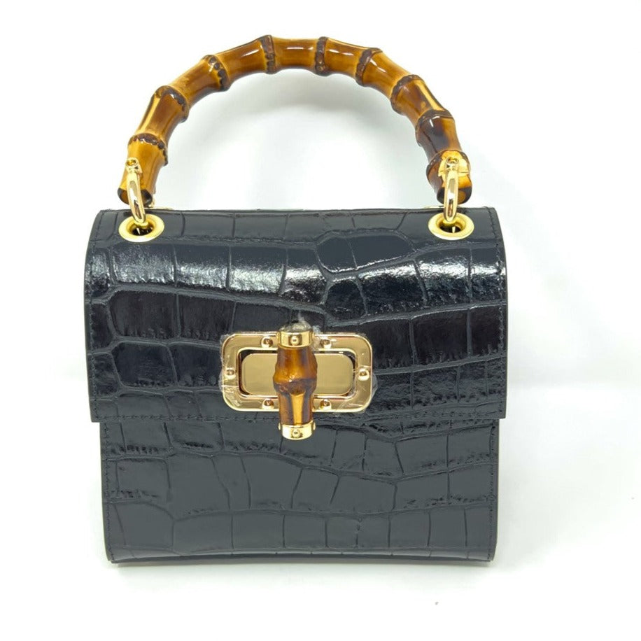 Kevin's Ladies Mini Leather Bag w/ Bamboo Handles-Women's Accessories-Black-ONE SIZE-Kevin's Fine Outdoor Gear & Apparel