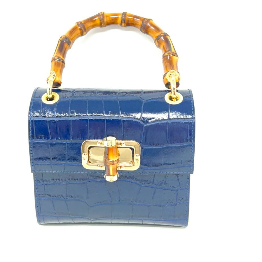 Kevin's Ladies Mini Leather Bag w/ Bamboo Handles-Women's Accessories-Navy-ONE SIZE-Kevin's Fine Outdoor Gear & Apparel