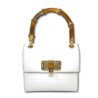 Kevin's Ladies Mini Leather Bag w/ Bamboo Handles-Women's Accessories-White-ONE SIZE-Kevin's Fine Outdoor Gear & Apparel
