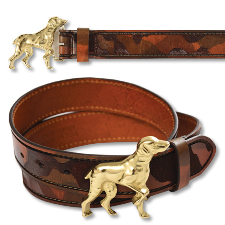 Ladies Leather Camo Pattern Belt with Hunt Dog Buckle