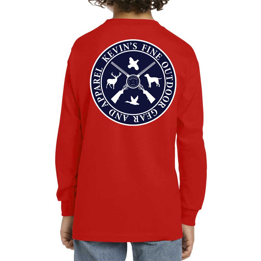 Kevin's Gun Logo Youth Long Sleeve T-Shirt-T-Shirts-RED-S-Kevin's Fine Outdoor Gear & Apparel