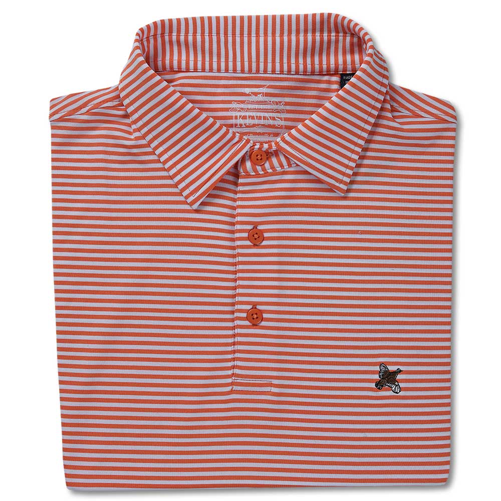 Kevin's Stretch Performance Striped Polo-MENS CLOTHING-TANGERINE/WHITE-S-Kevin's Fine Outdoor Gear & Apparel