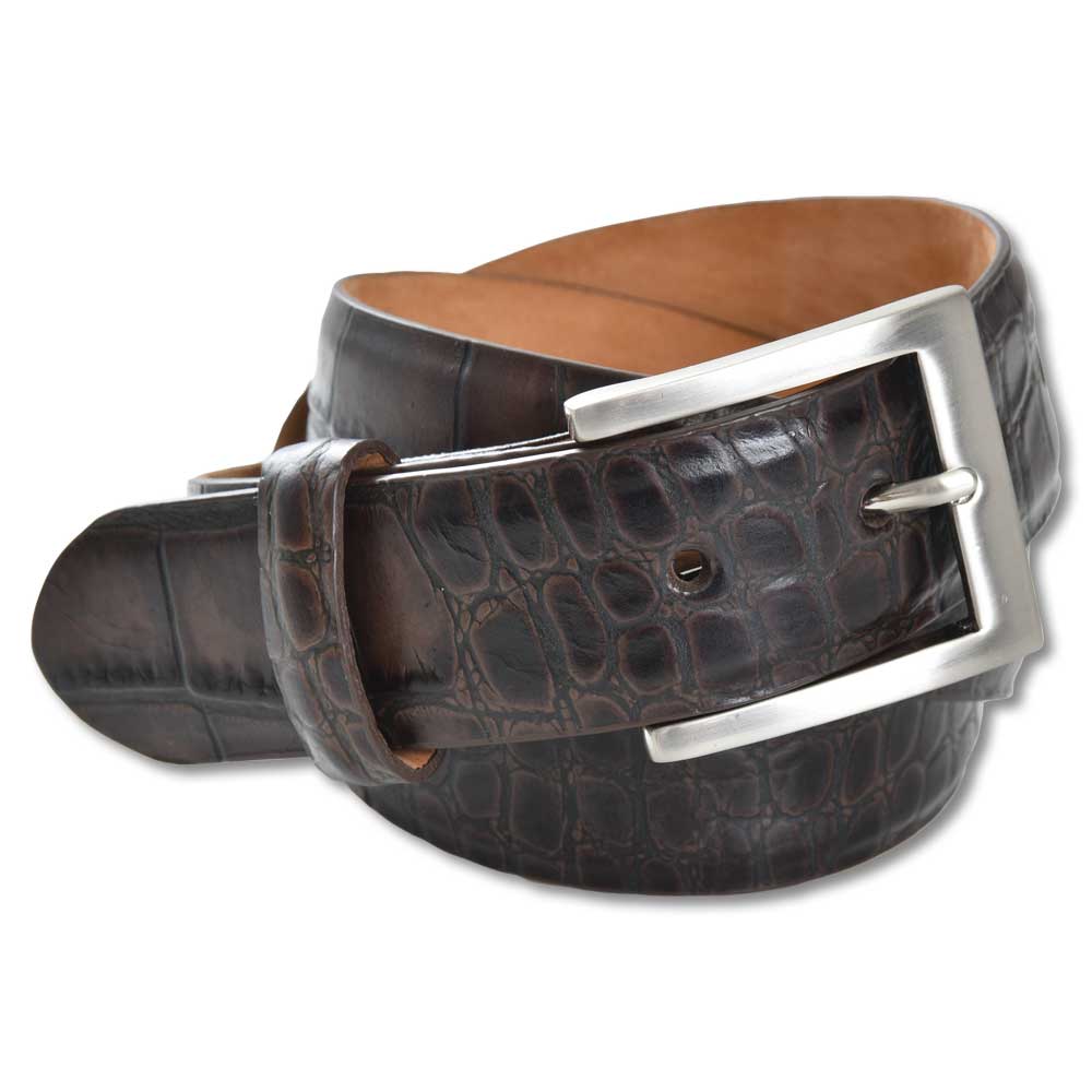 Italian Leather Embossed Croc Belt-Men's Accessories-Kevin's Fine Outdoor Gear & Apparel