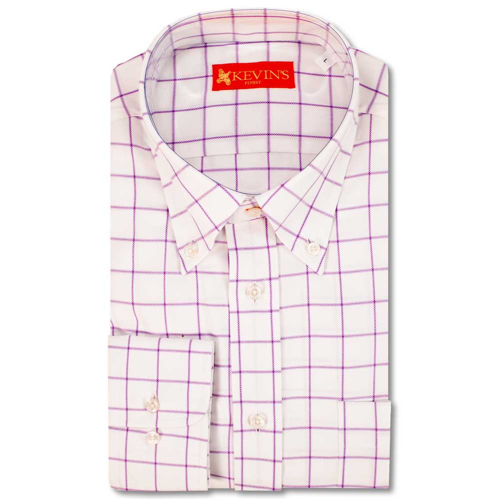 Kevin's Finest 100% Cotton Lilac Windowpane Shirt-Men's Clothing-Lilac Windowpane-M-Kevin's Fine Outdoor Gear & Apparel