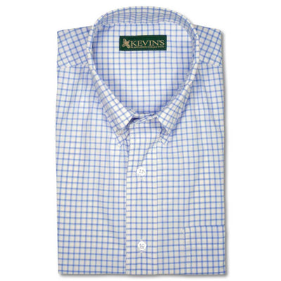Kevin's Performance Short Sleeve Button Down Shirts-Men's Clothing-BLUE TATTERSALL-S-Kevin's Fine Outdoor Gear & Apparel
